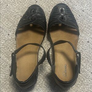 Clarks Black Women's Flats with Ankle Strap